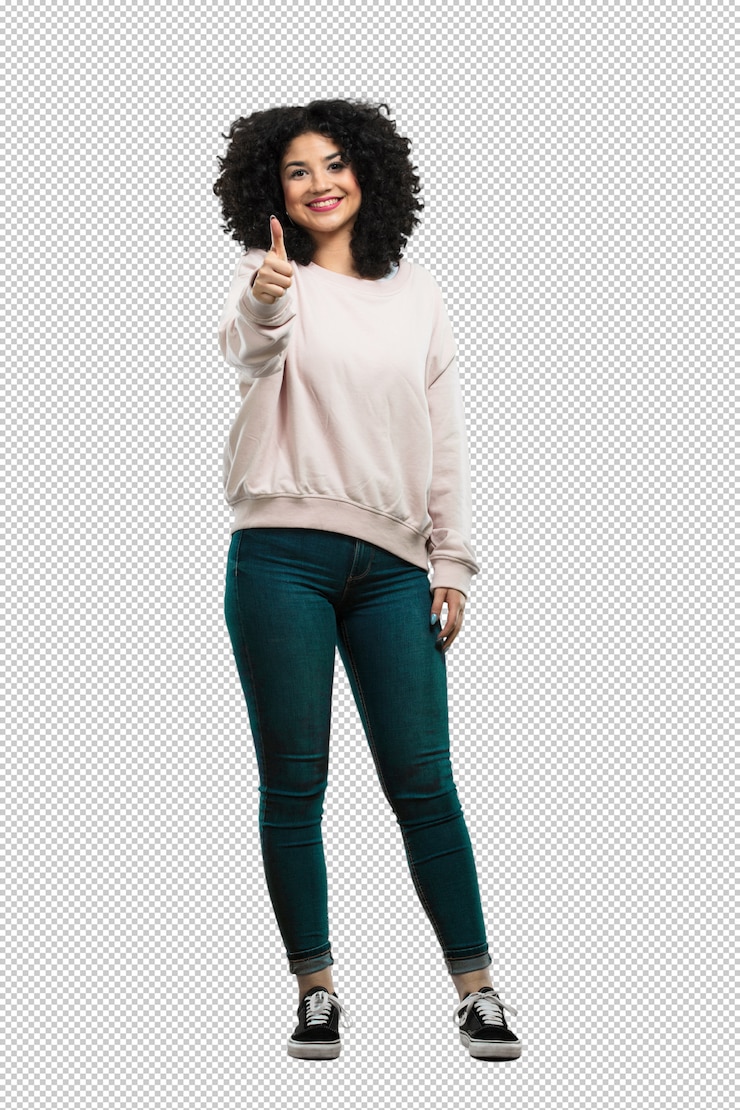 PSD full body young woman doing ok gesture