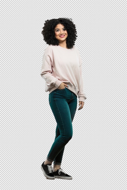 PSD full body young woman standing and happy