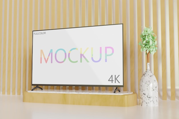 PSD full color tv mockup minimalista, vista laterale realistica 3d rendering