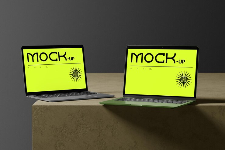 PSD full colour double laptop mockup with editable background