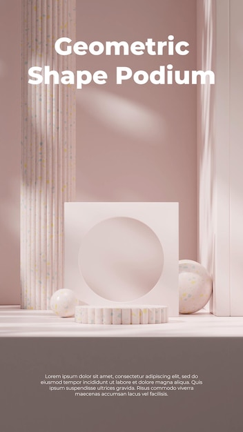 Full decoration pale pink terrazzo 3d rendering mockup scene in portrait with pillar and sphere