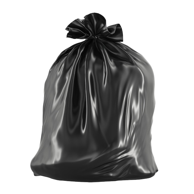 full garbage bag black bin bag tied 3d rendering isolated on transparent background