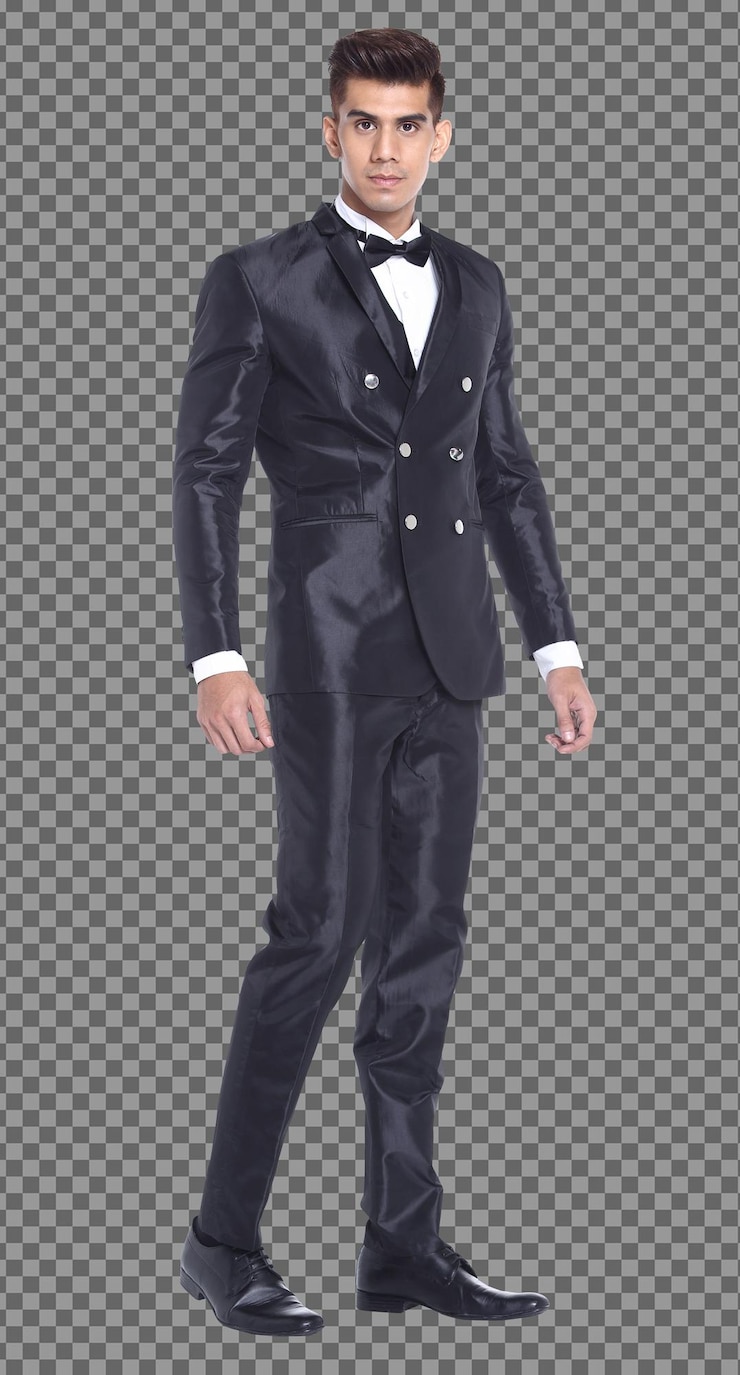 PSD full length body 20s caucasian business man black hair wear formal suit and stand walk, isolated. tanned skin muscular male standing wear wedding bride groom dress, white background