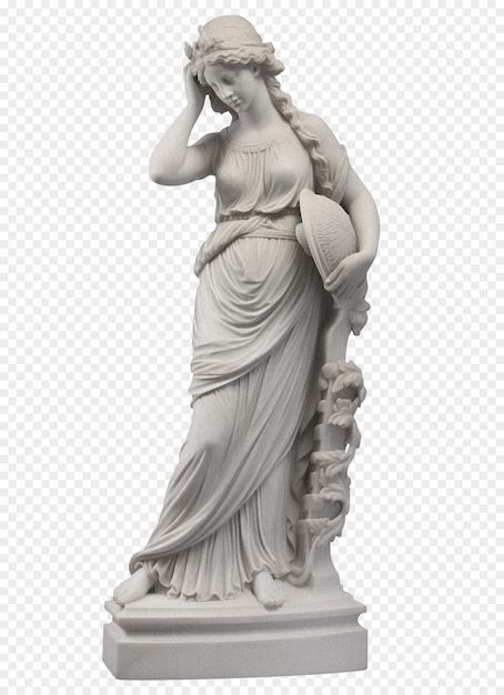PSD una statua greca a tutta lunghezza di una dea su uno sfondo trasparente