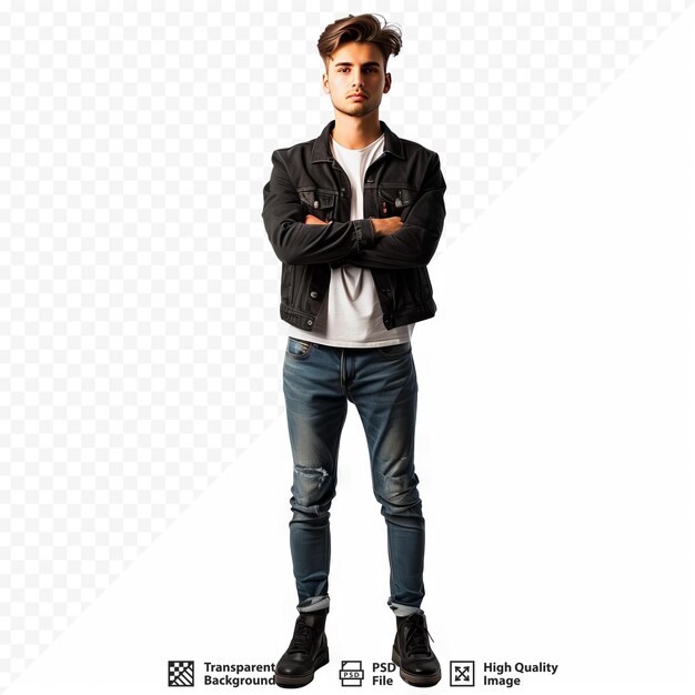 Full length portrait of young man standing on white isolated background