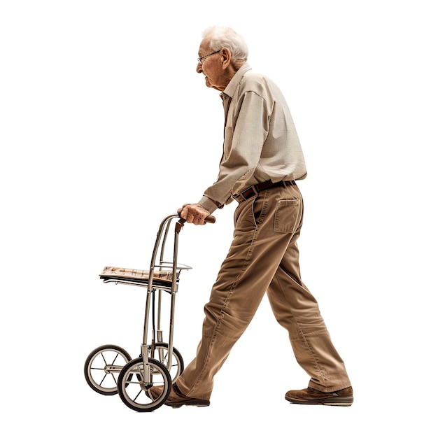 Full length profile shot of a senior walking with a walker