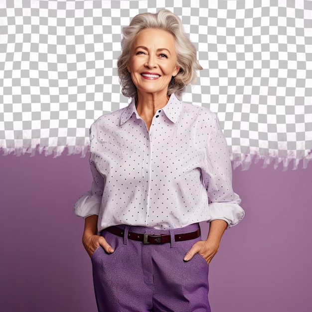 PSD lunghezza piena di sorriso attraente bella anziana bionda dai capelli grigi signora 40 anni 50 anni in transpa