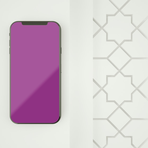 PSD full scene islamic with screen smartphone mockup 3d rendering