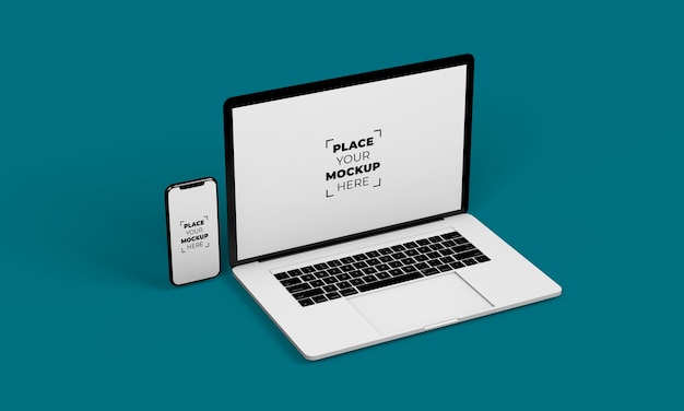 Design mockup per smartphone e laptop a schermo intero