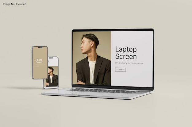 PSD full screen smartphone and laptop mockup design