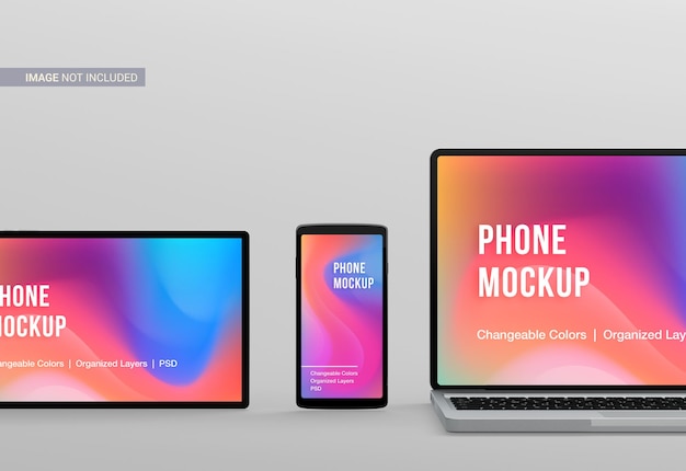 PSD full screen smartphone tablet and laptop mockup