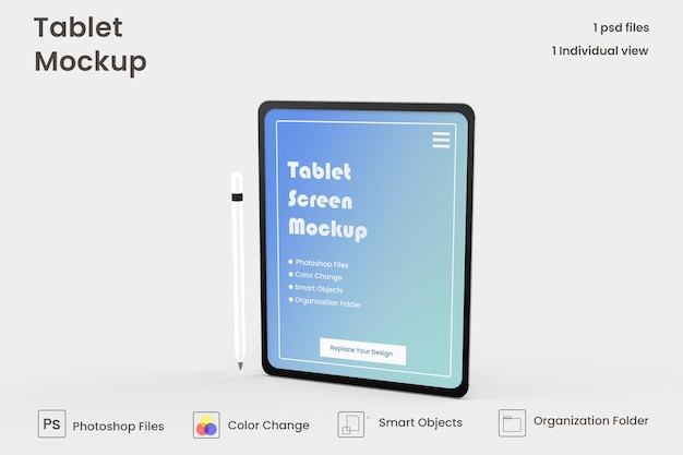 Design mockup per tablet a schermo intero psd premium