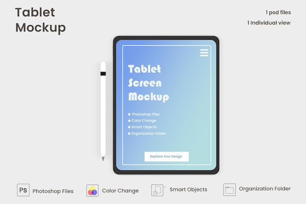 Design mockup per tablet a schermo intero psd premium