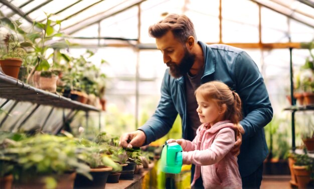 PSD 庭の植物に水を注ぐ女性の写真