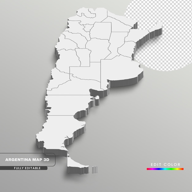 Fully editable 3d isometric white argentina, with states or counties, white isolated background.