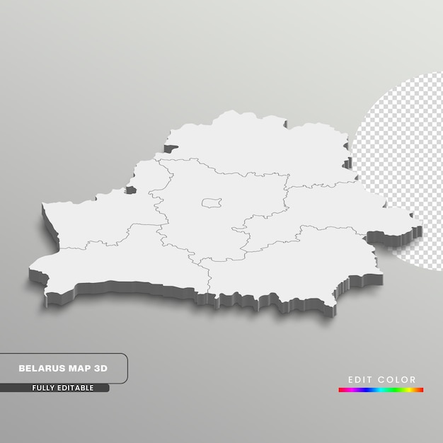 Fully editable 3d isometric white Belarus, with states or Regions, white isolated background.