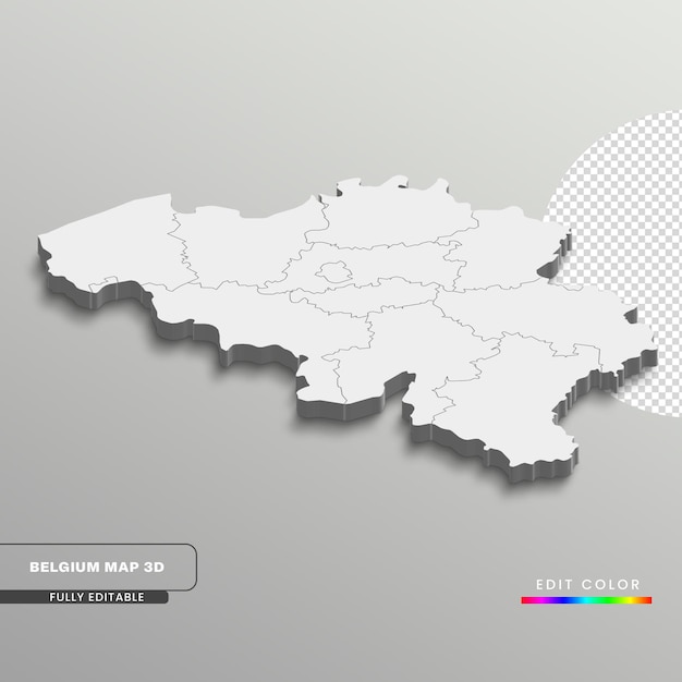 Fully editable 3d isometric white Belgium, with states or Provinces, white isolated background.