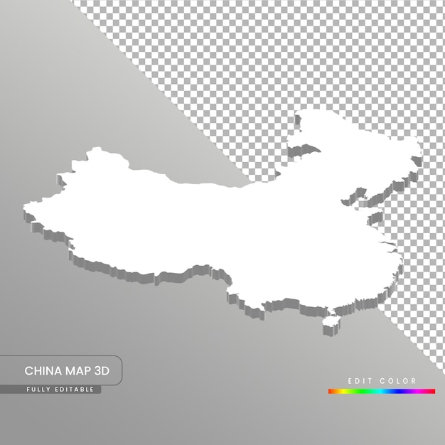 PSD mappa della cina bianca isometrica 3d completamente modificabile su sfondo bianco isolato.