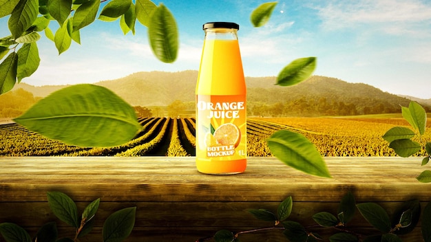 PSD Полностью редактируемый макет стеклянной бутылки фруктового сока