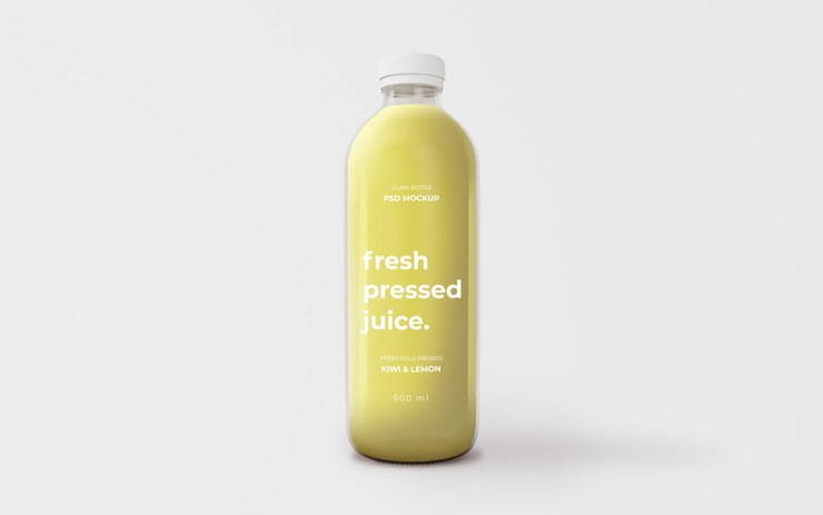 PSD fully editable green juice glass bottle mockup