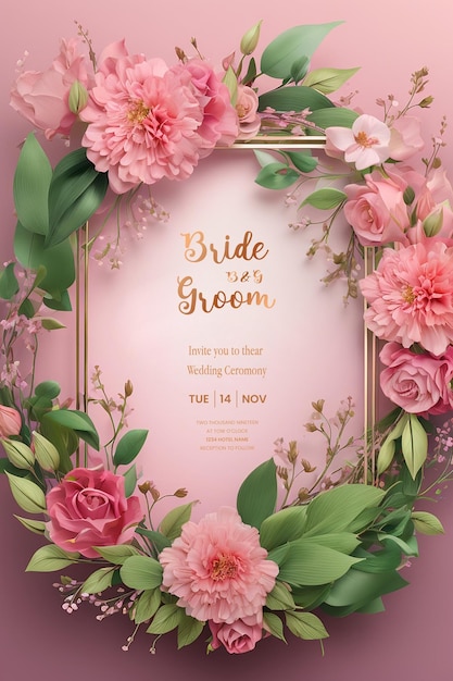 Полностью редактируемый роскошный и цветочный шаблон приглашения на свадьбу