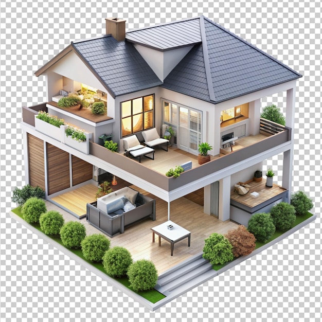 PSD fully house in 3d view on transparent background