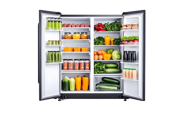 fully stocked doubledoor refrigerator with fresh vegetables fruits juices and organized food st
