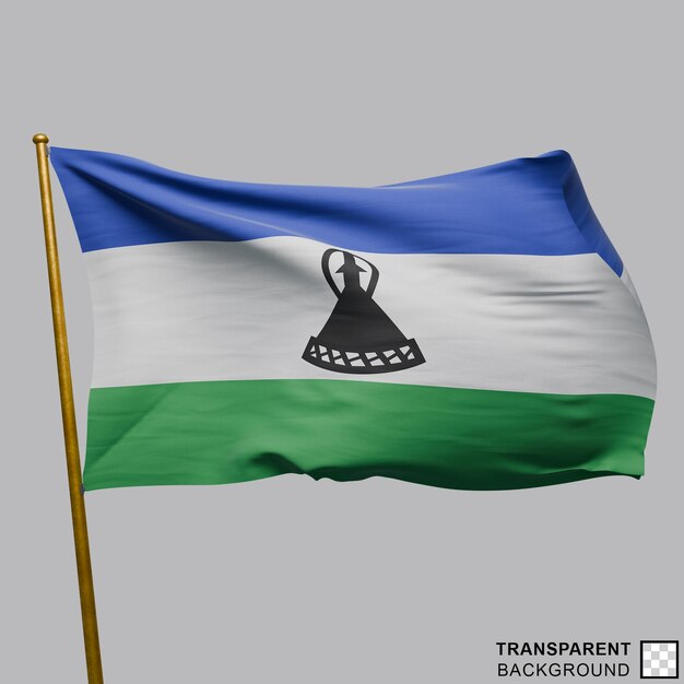 fully transparent waving flag on gold flagpole