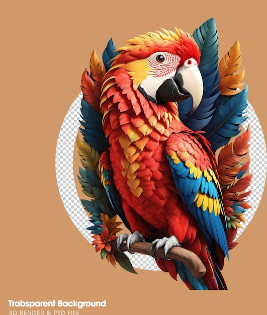 PSD fun 3d cartoon illustration of a colorful parrot bird