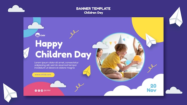 PSD modello di banner orizzontale divertente e colorato per la giornata dei bambini