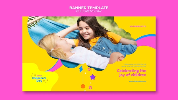 PSD modello di banner orizzontale divertente e colorato per la giornata dei bambini