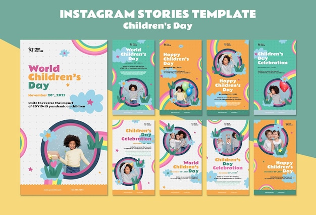 PSD fun colorful children's day ig stories collection