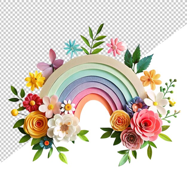 PSD fun floral rainbow design on transparent background