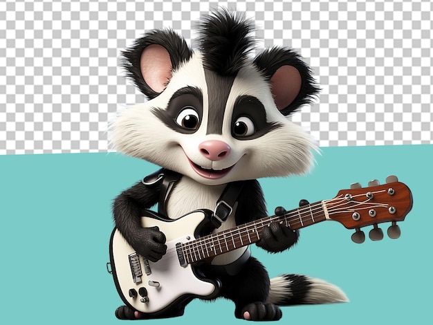 Fun skunk cartoon with guitar white background