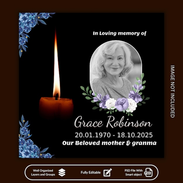 Funeral Social Media en Instagram Post Design Template (Sjabloon voor het ontwerpen van posten voor begrafenissen)
