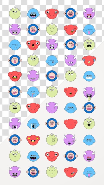 funky monster png element set transparent background