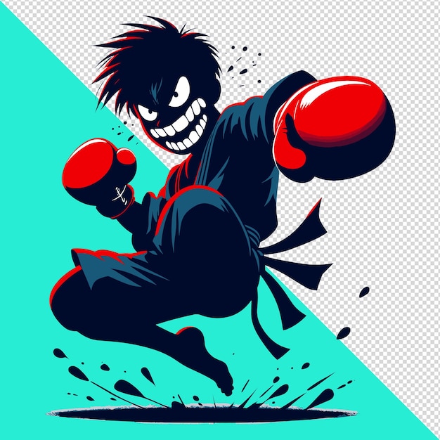 PSD funny angry kick boxer adatto per logo o mascotte imprime pod t-shirt file psd trasparente