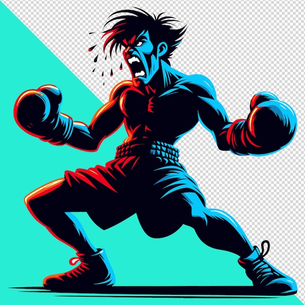 PSD funny angry kick boxer adatto per logo o mascotte pod tshirt file psd trasparente