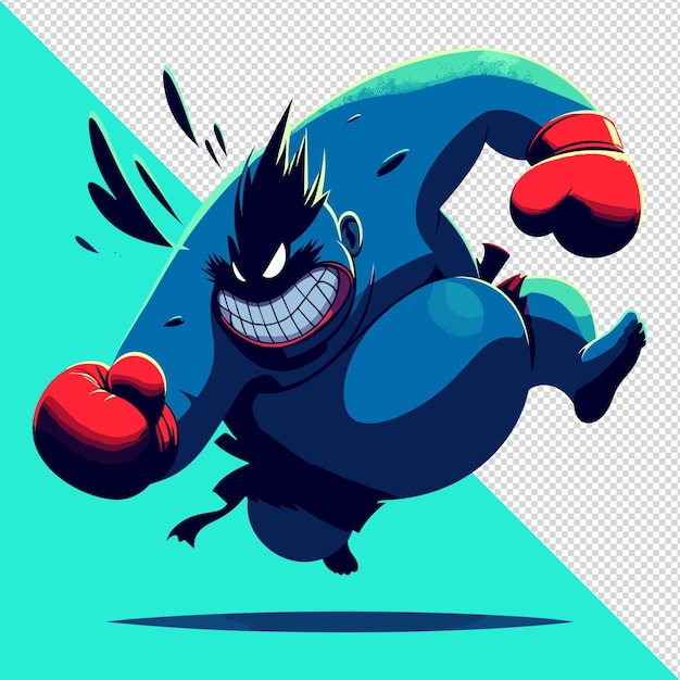 PSD funny angry kick boxer suitable for logo or mascot prints pod tshirt transparent psd file