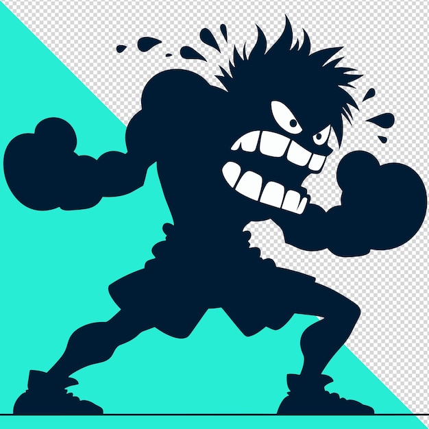 PSD funny angry kick boxer suitable for logo or mascot prints pod tshirt transparent psd file