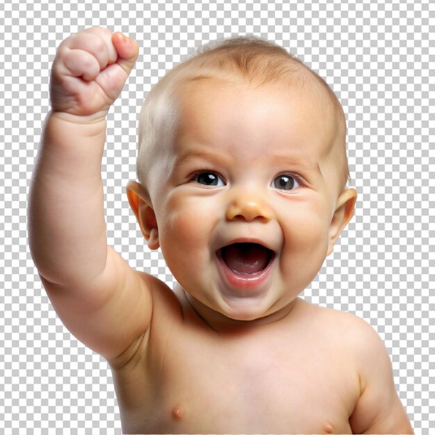 PSD funny baby hold up fist with happy emotion