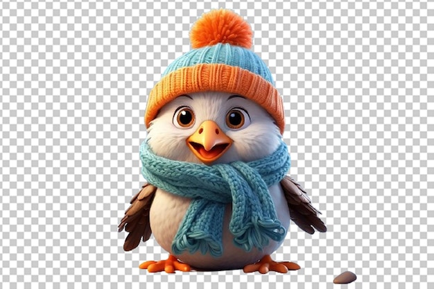 Funny birds in a winter kittened hat and scarf