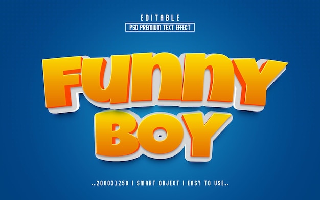 PSD funny boy 3d editable text effect psd with  premium background