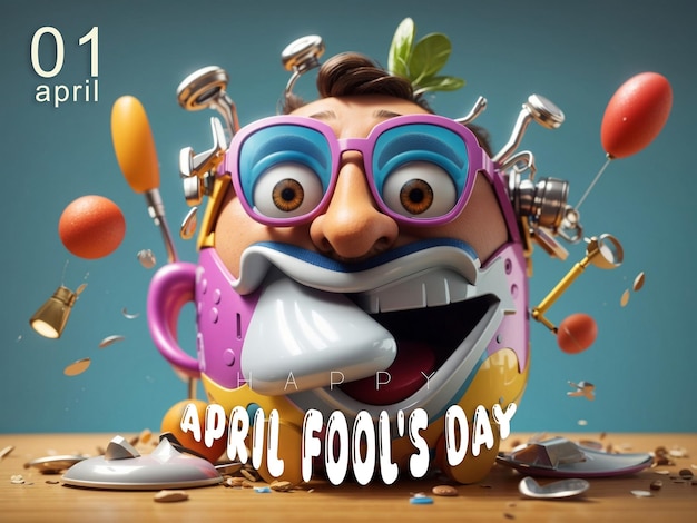 PSD comico personaggio di cartone animato illustrazione 3d immagine del giorno dei pazzi di aprile