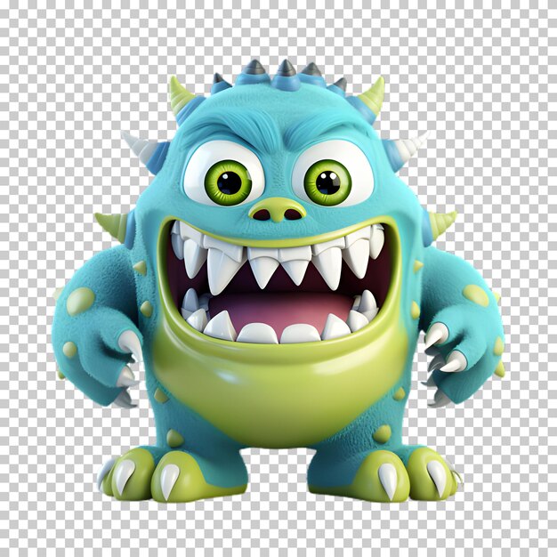 PSD funny cartoon monster isolated on transparent background