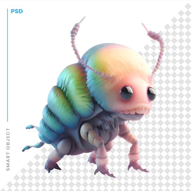 PSD funny cartoon worm 3d render conceptual illustration