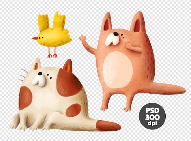 PSD funny cats with bird