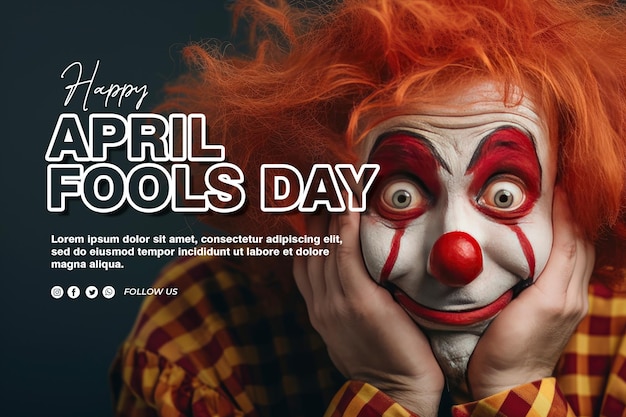 PSD funny clown with copy space for april fools day concept text