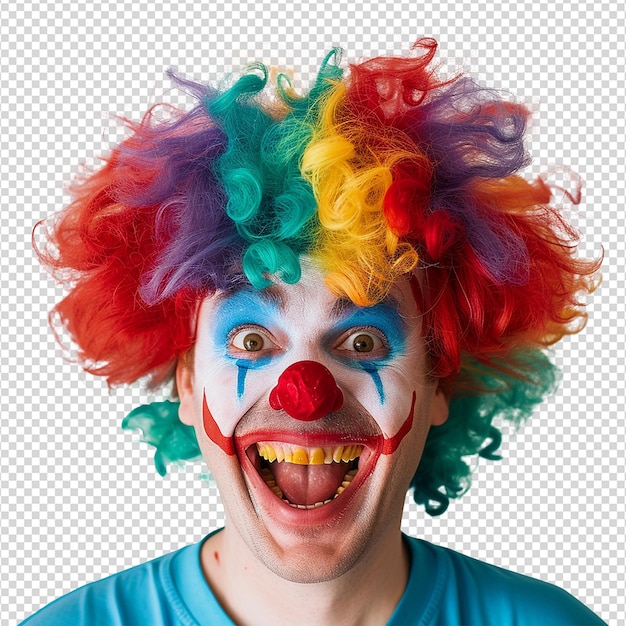 PSD funny clown with a wig on transparent background