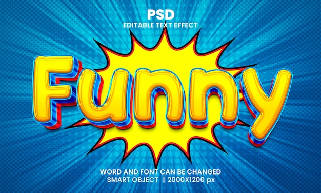 PSD funny comic style 3d editable photoshop text effect with background